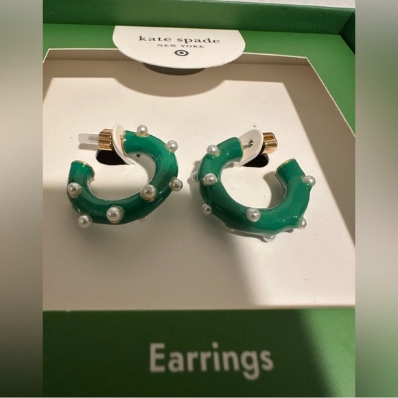 Kate Spade Emerald Green Pearl Hoop Earrings collab Target - Picture 8 of 8